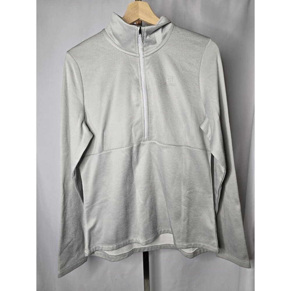 Salomon Unisex Half Zip Mid Layer Fleece Pullover White/Heather- Size Large- NWT